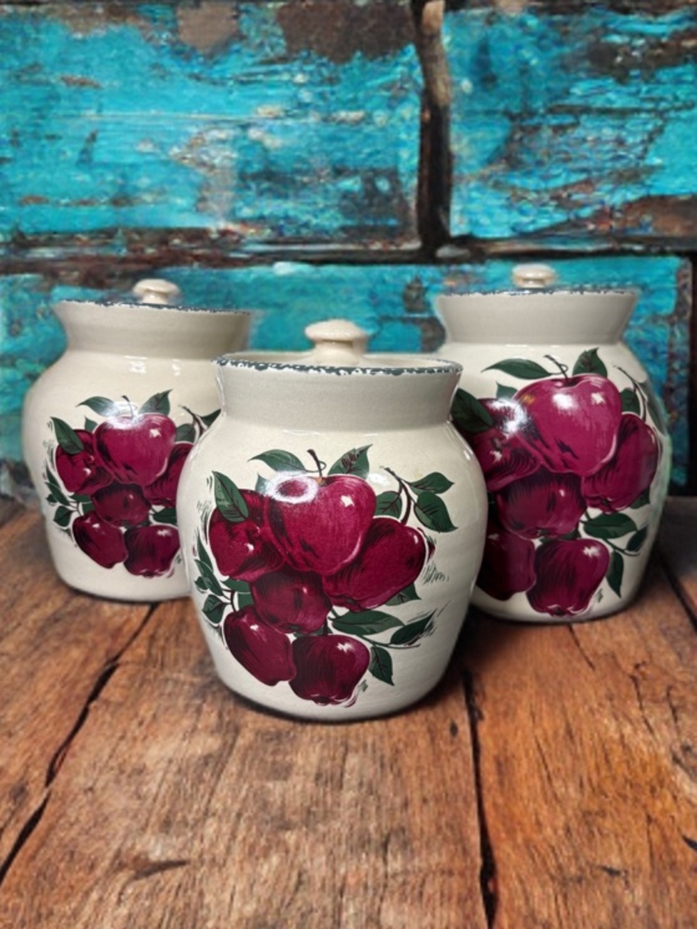 Home & Garden Party Apple Stoneware Canister. Set of 3